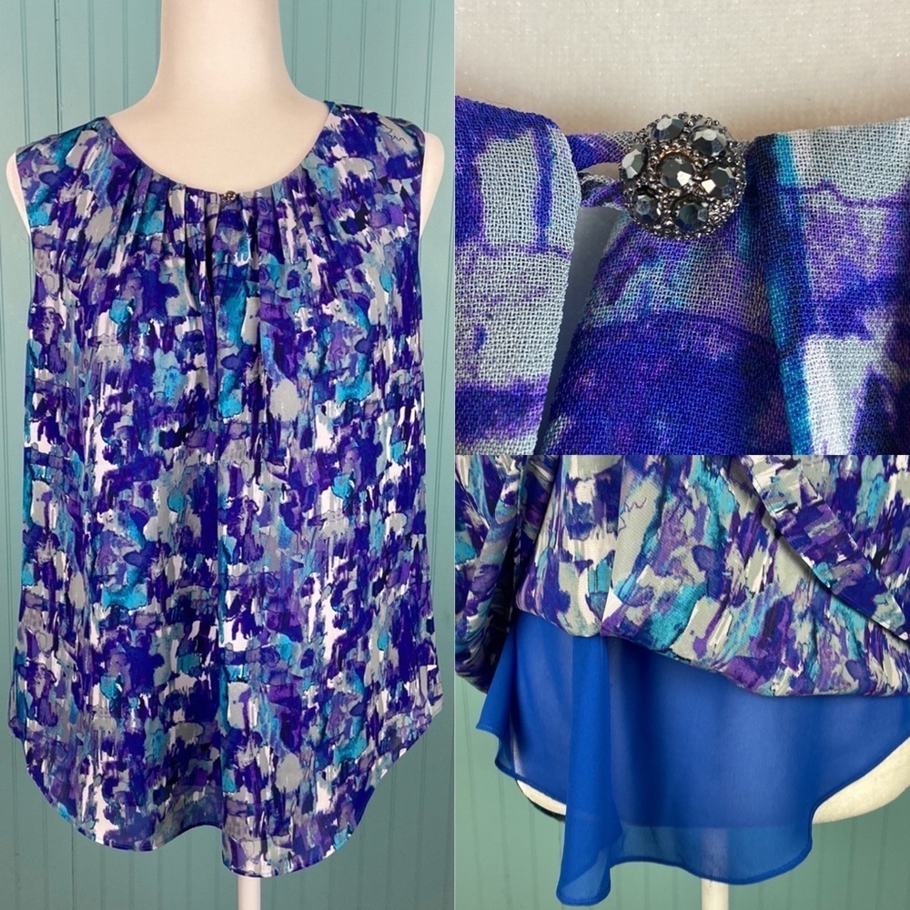 Coldwater Creek Sleeveless Blouse Flowy Watercolor Size Large